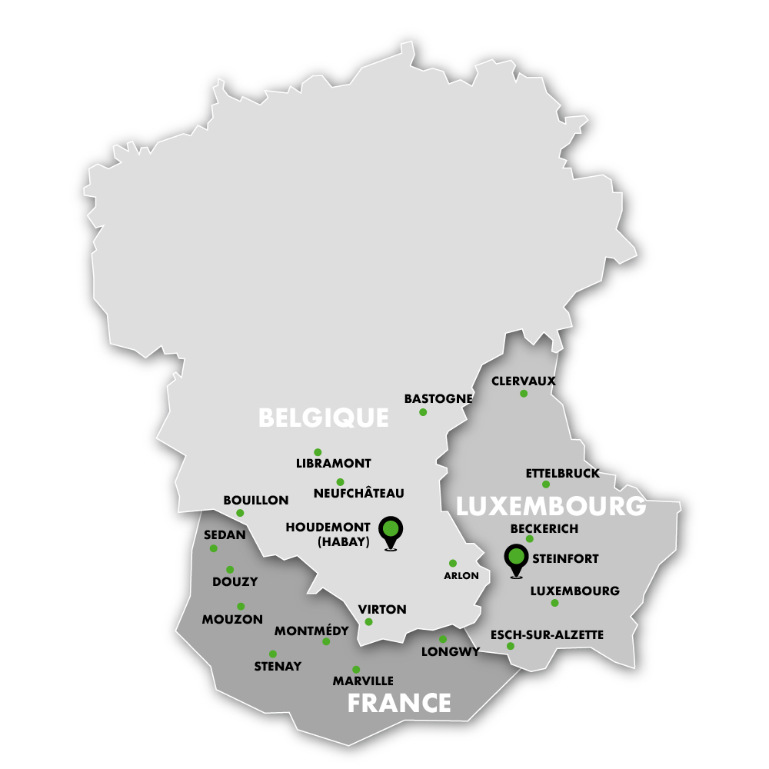 Zone de livraison bûches de bois de chauffage et bois de cuisson en province du Luxembourg en Belgique, en France et au Luxembourg